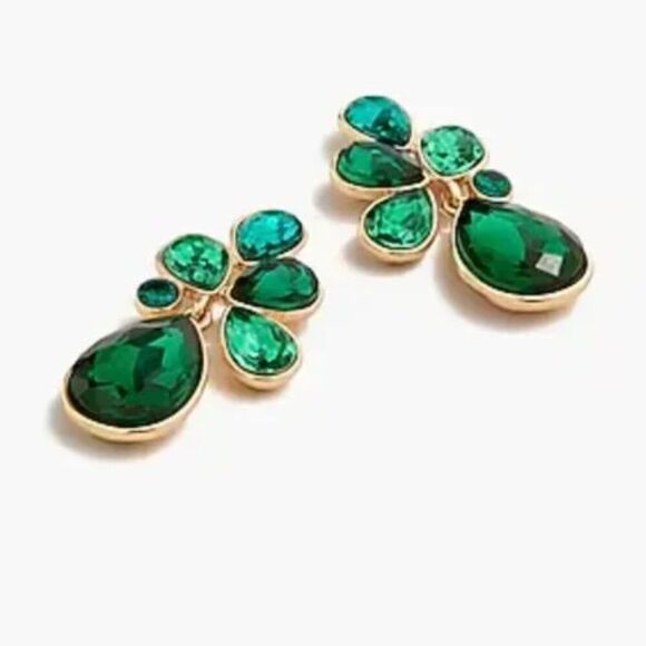 J. Crew Factory CE757 Crystal Green Petal Statement Earrings/NWT - Picture 1 of 9